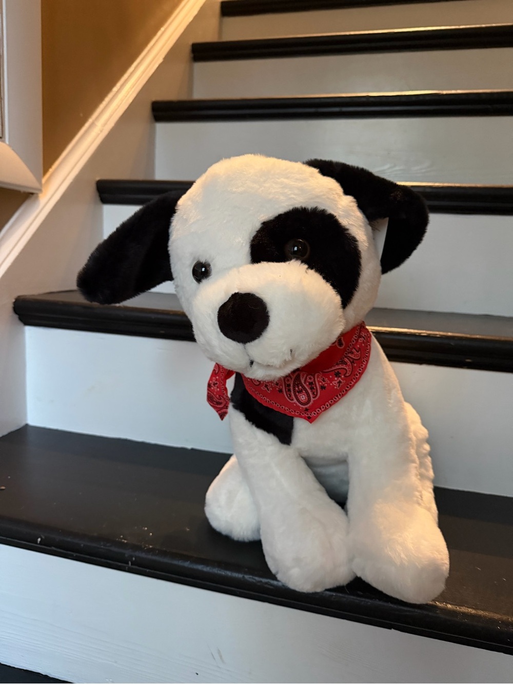 Jumbo  Black & White Puppy plush with Red Bandana